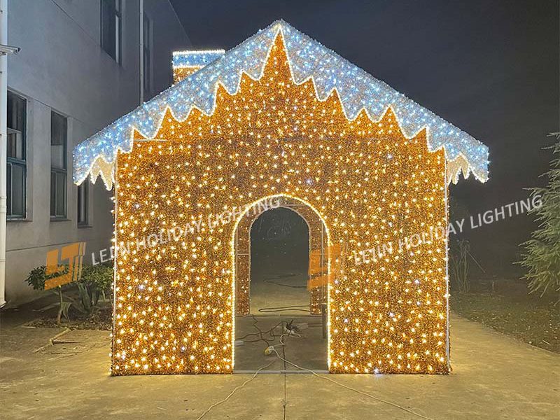 Outdoor large street decoration 3D flashing LED chimney house motif light