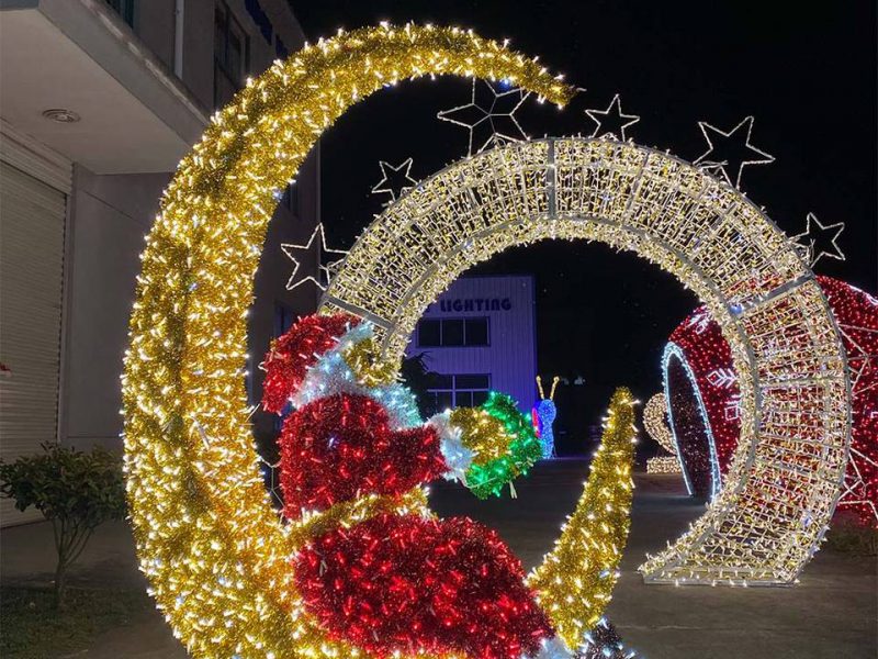 Outdoor waterproof santa claus with moon christmas 3D motif light